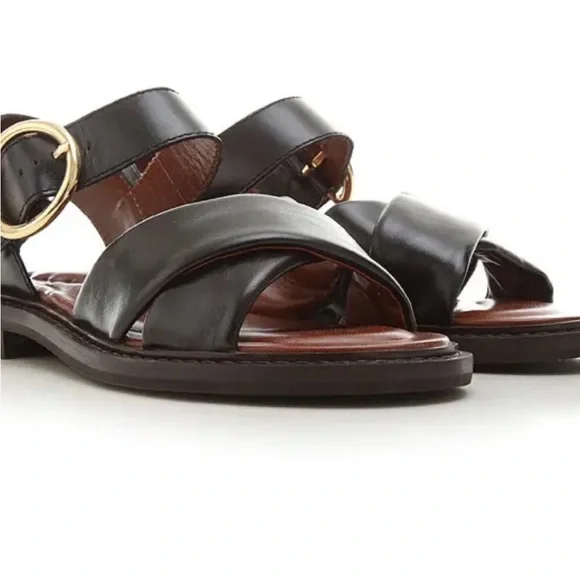 See by Chloe sandals LYNA flat black leather buckle 35.5 new - Picture 6 of 13